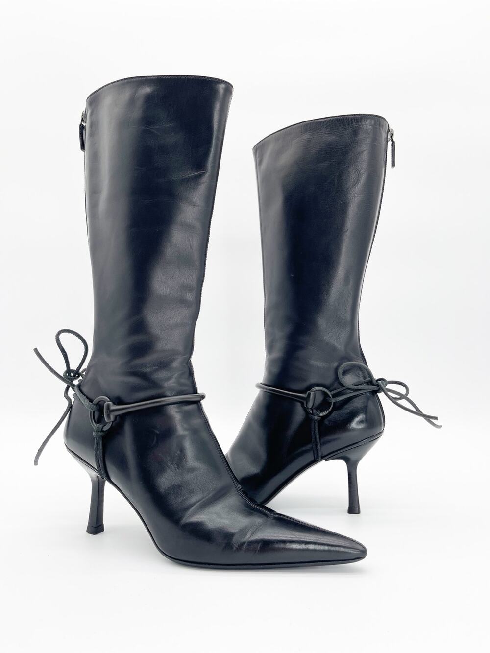 Gucci Tom Ford Era Vintage Black Leather Horsebit Harness Mid Calf Boots US 7.5
